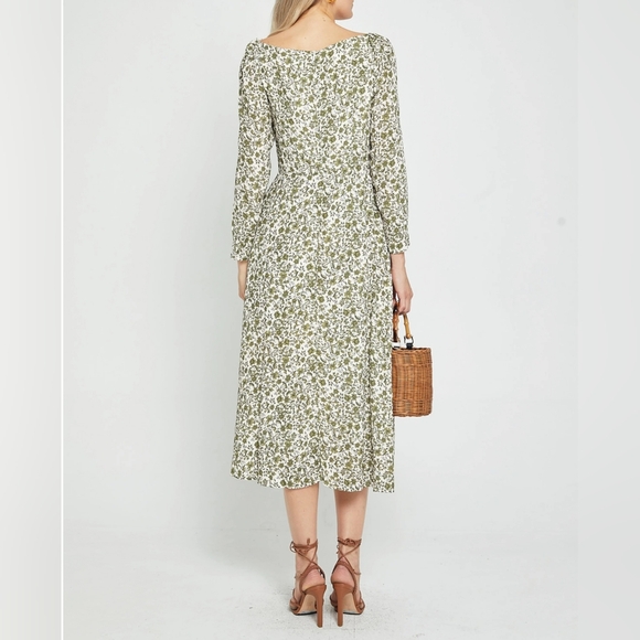 NWT o.p.t Crimini Dress green floral, long sleeve Midi - Picture 2 of 10